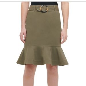 Calvin Klein Belted ruffle-hem skirt